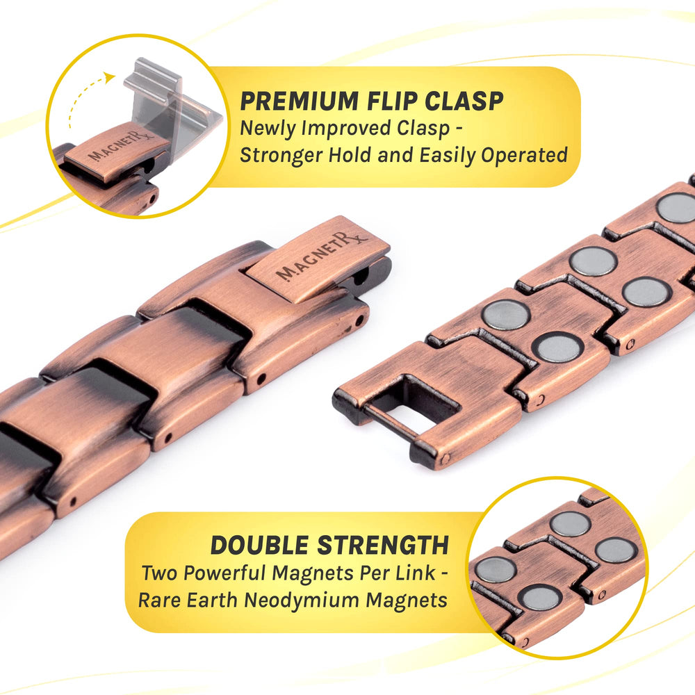 Durable coating on MagnetRX copper ankle bracelet emphasizes long-lasting wear.