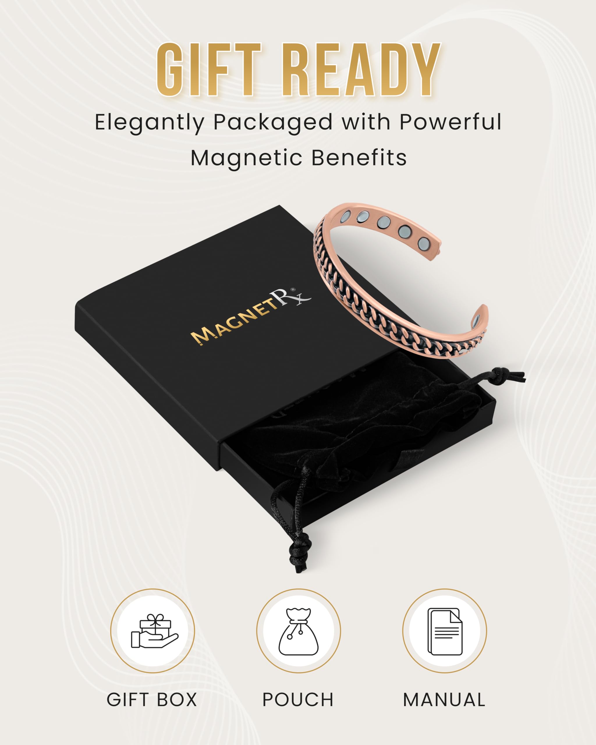 Packaging and manual included with MagnetRX copper bracelet.