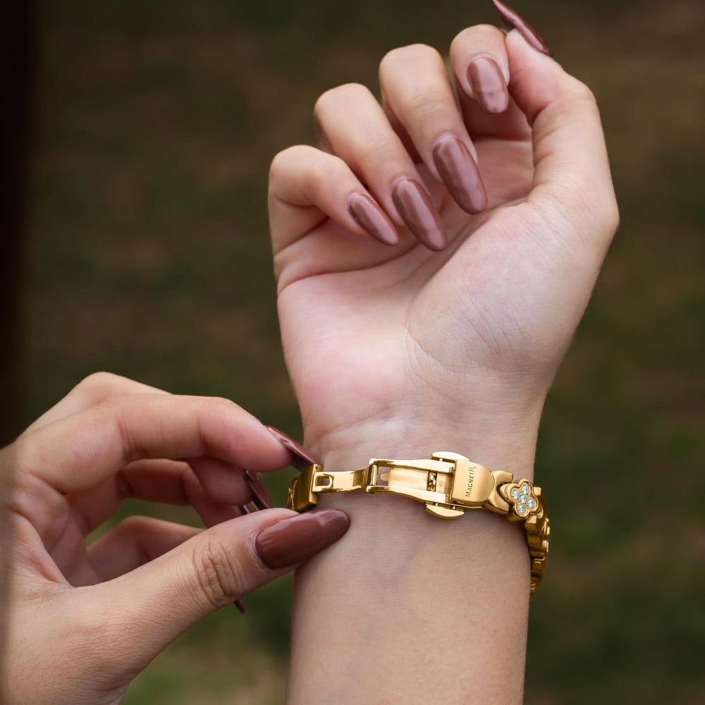 MagnetRX crystal-clad four-leaf clover adds subtle sparkle to outfits.