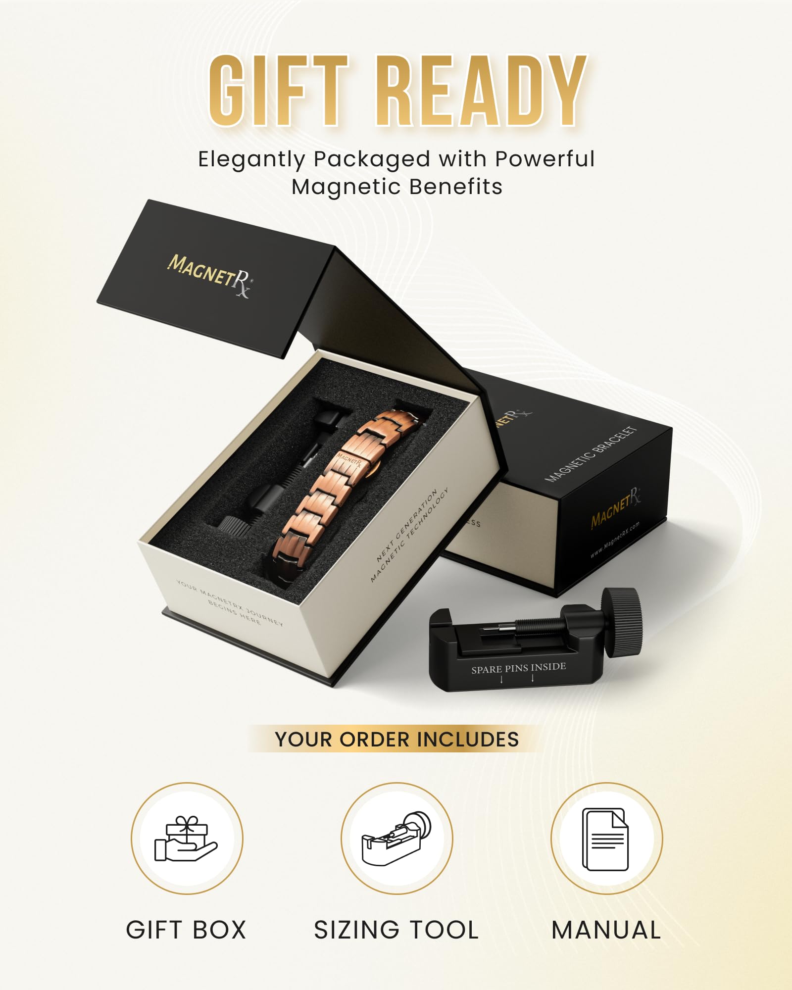9-inch MagnetRX EllipseMAX bracelet adjusted to fit a range of wrists