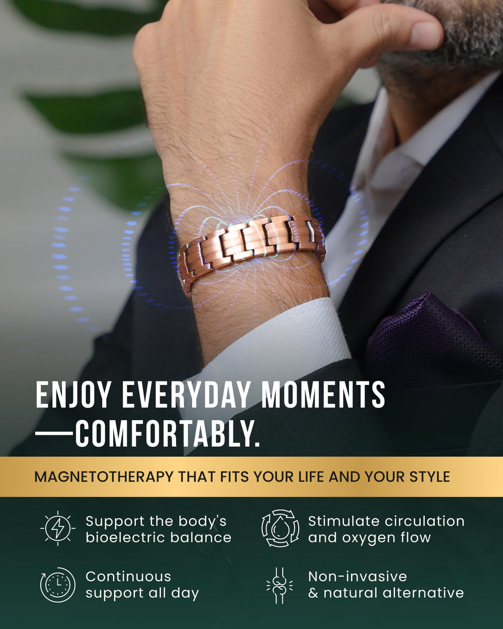 EllipseMAX butterfly clasp on MagnetRX bracelet ensuring secure wear during activities