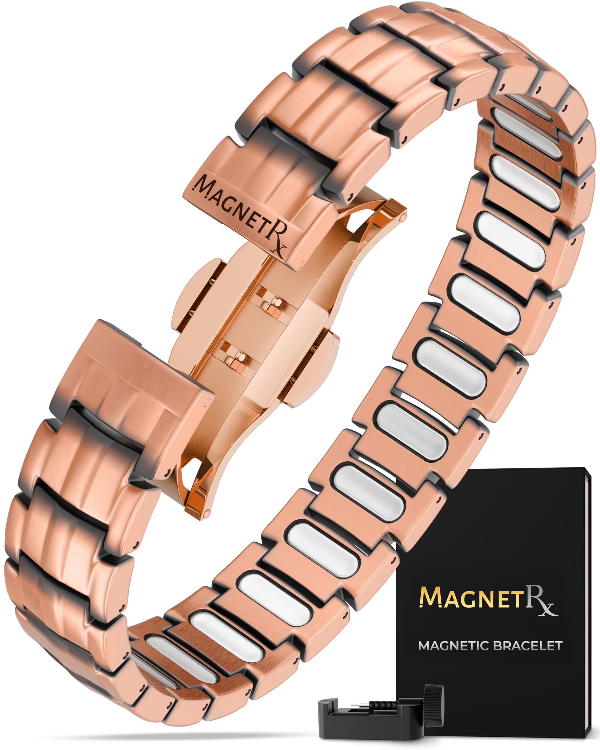 MagnetRX EllipseMAX bracelet close-up with copper texture and secure clasp for daily wear