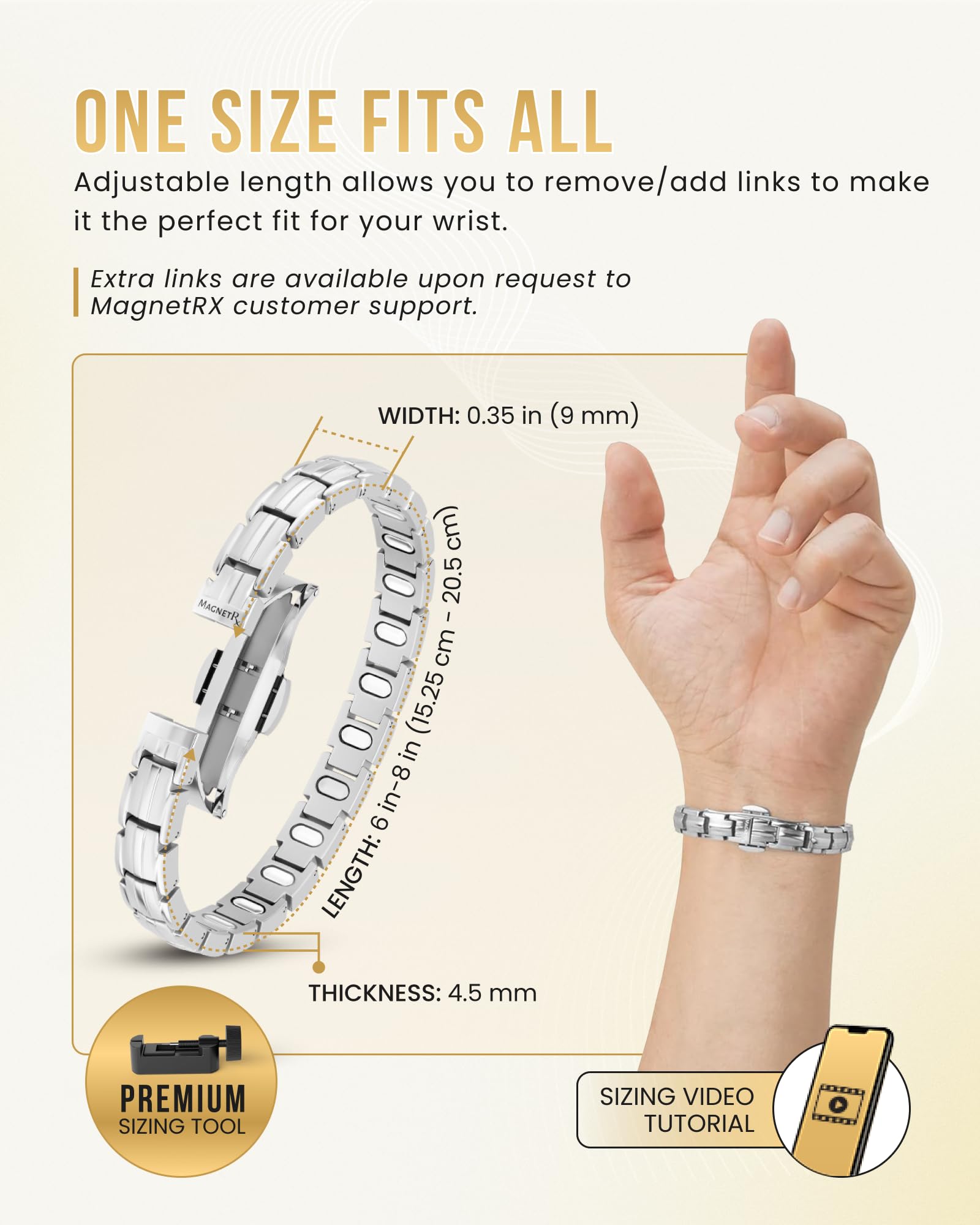 MagnetRX EllipseMAX model wearing — versatile, lightweight bracelet for everyday style.