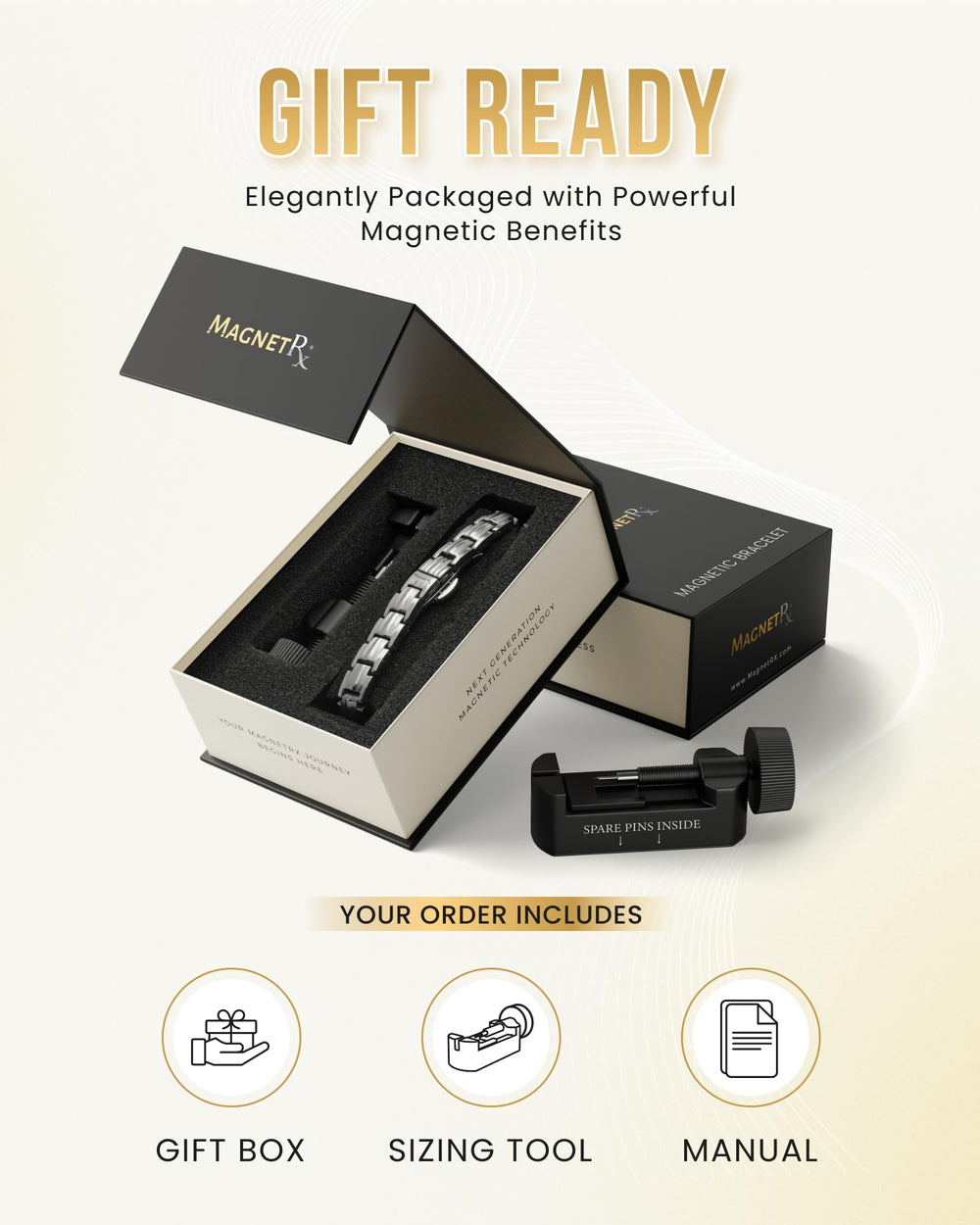 MagnetRX EllipseMAX bracelet — water-ready and sweat-resistant for daily activities.