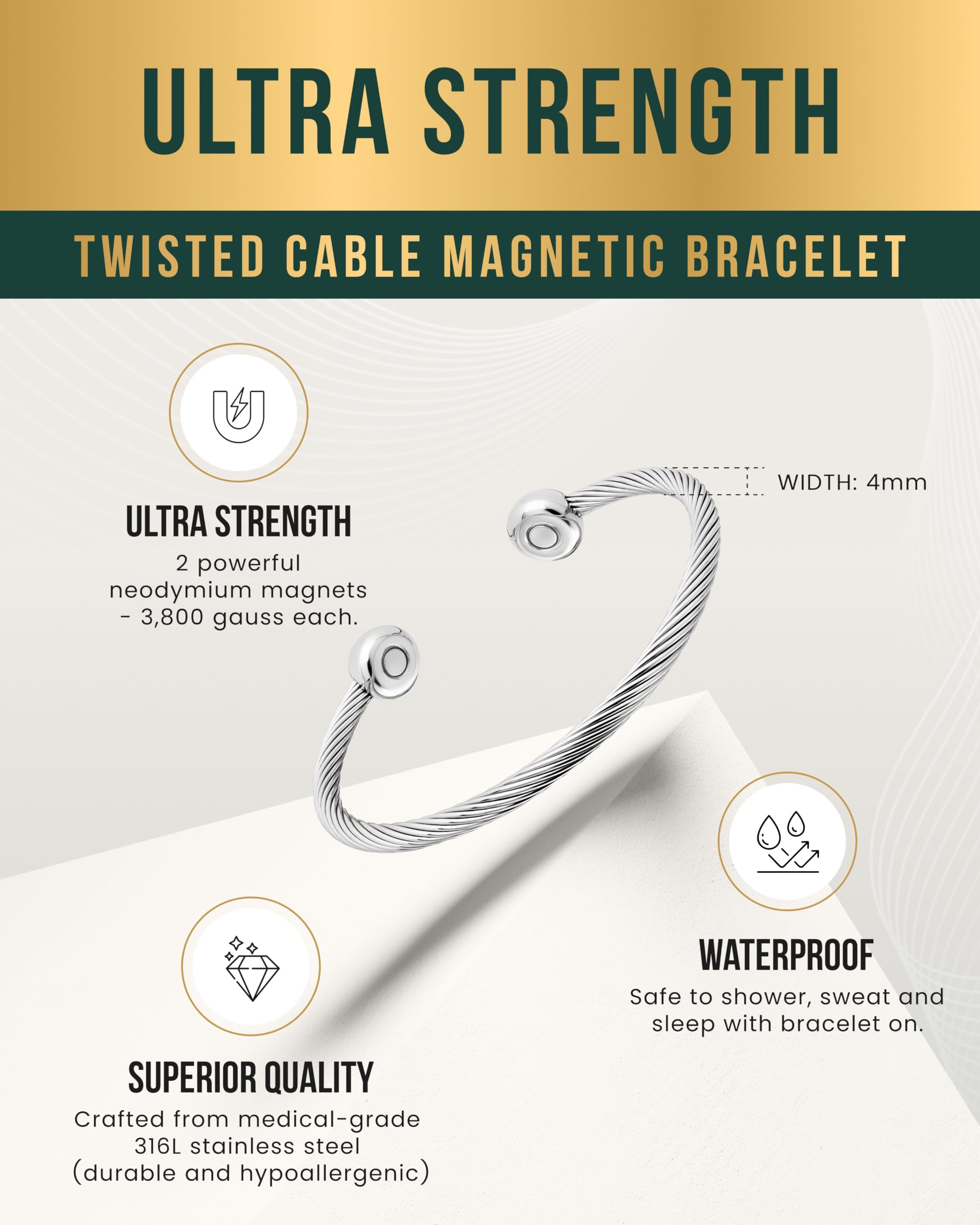 Flexible sizing demonstration on MagnetRX bracelet, showing comfortable wrist fit.