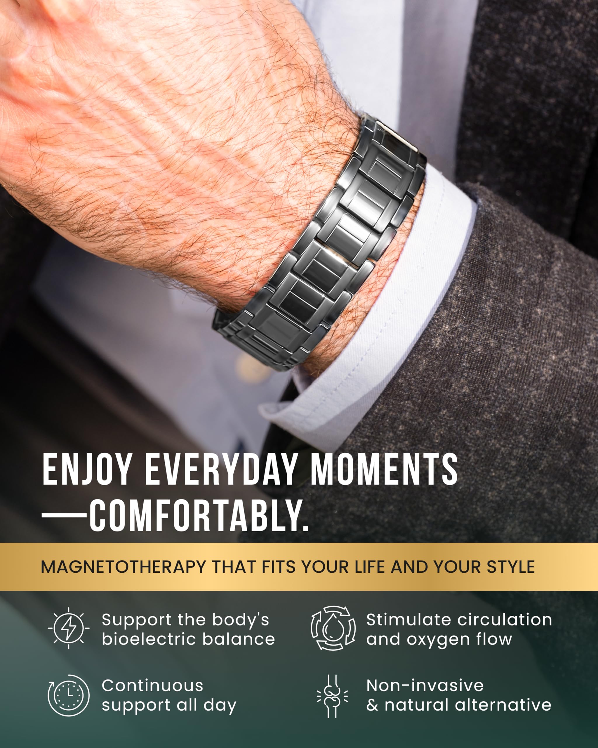 Fold-over clasp close-up on MagnetRX bracelet for secure wear.