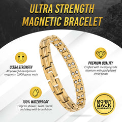 Detail of the gold PVD finish on MagnetRX bracelet for premium shine