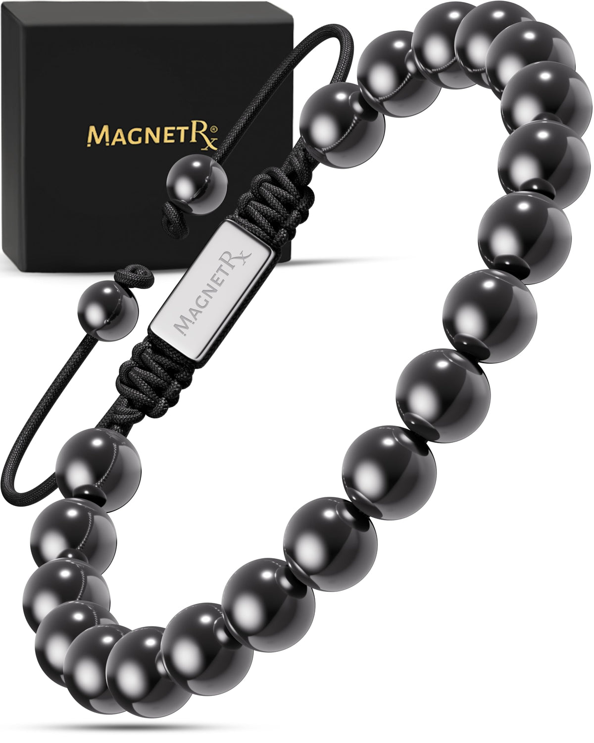 MagnetRX hematite bracelet with 8mm beads for everyday calm and style.