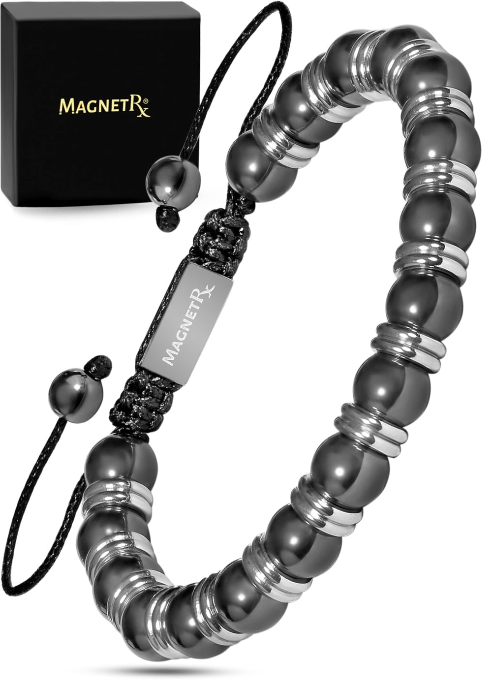 MagnetRX hematite bracelet 8mm beads close-up showing premium strength and style
