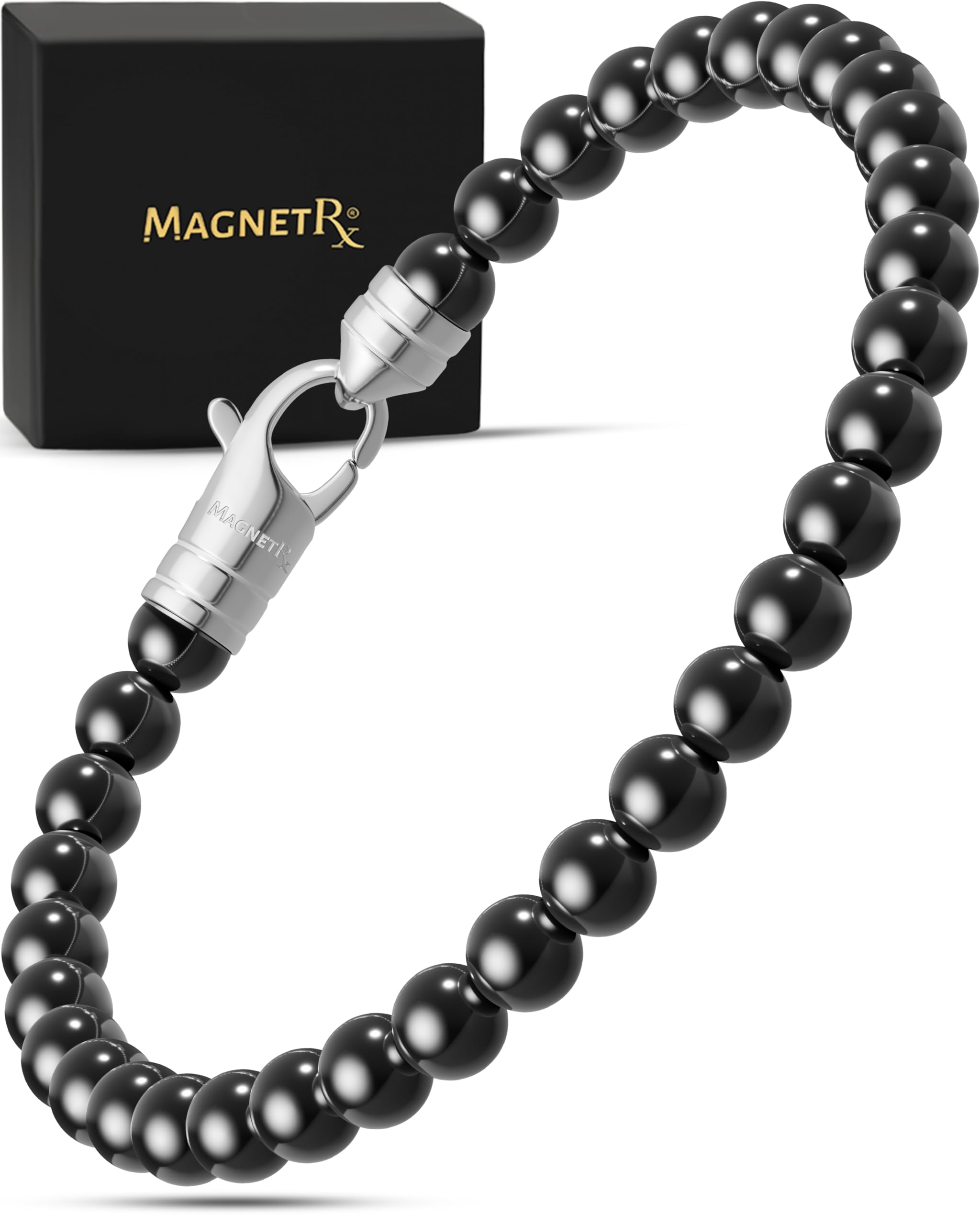 MagnetRX hematite bracelet classic close-up showing premium 6mm beads