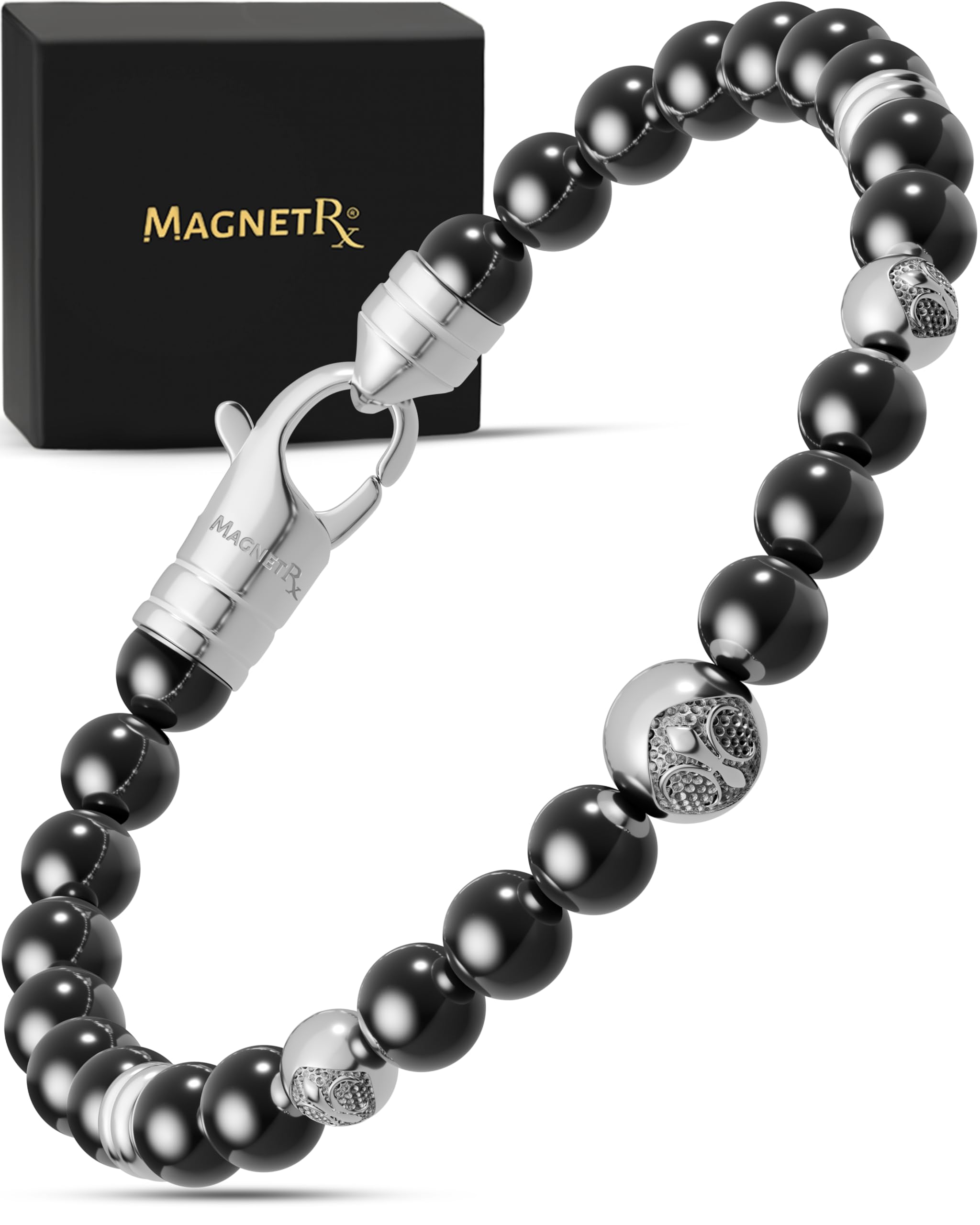 MagnetRX hematite bracelet close-up highlighting durable daily-wear design.