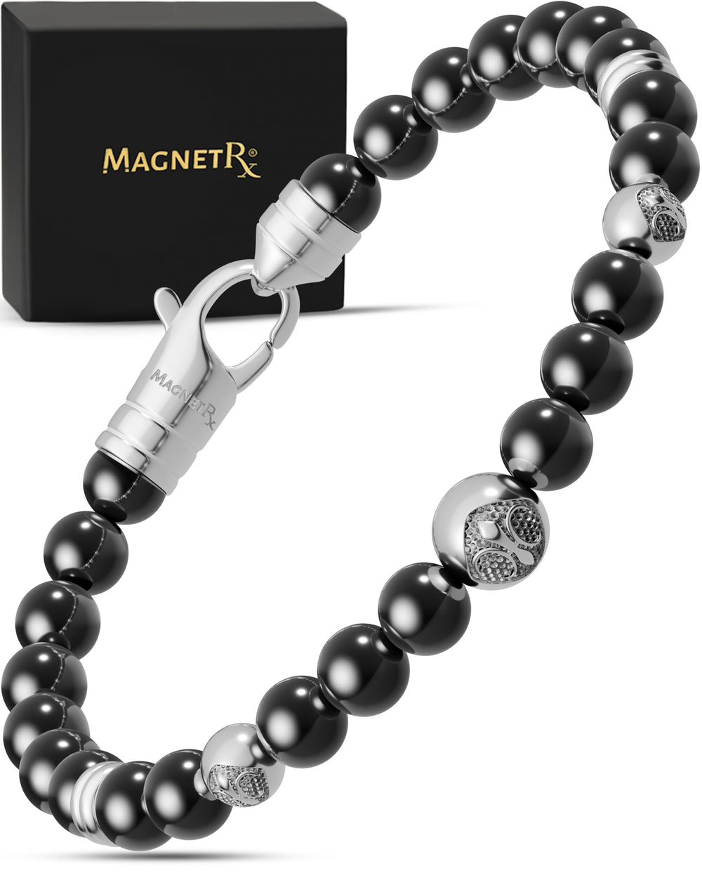 MagnetRX hematite bracelet close-up highlighting durable daily-wear design.