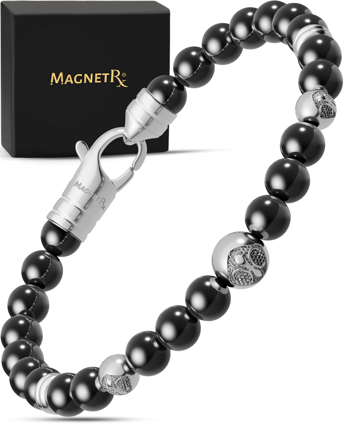MagnetRX hematite bracelet close-up highlighting durable daily-wear design.