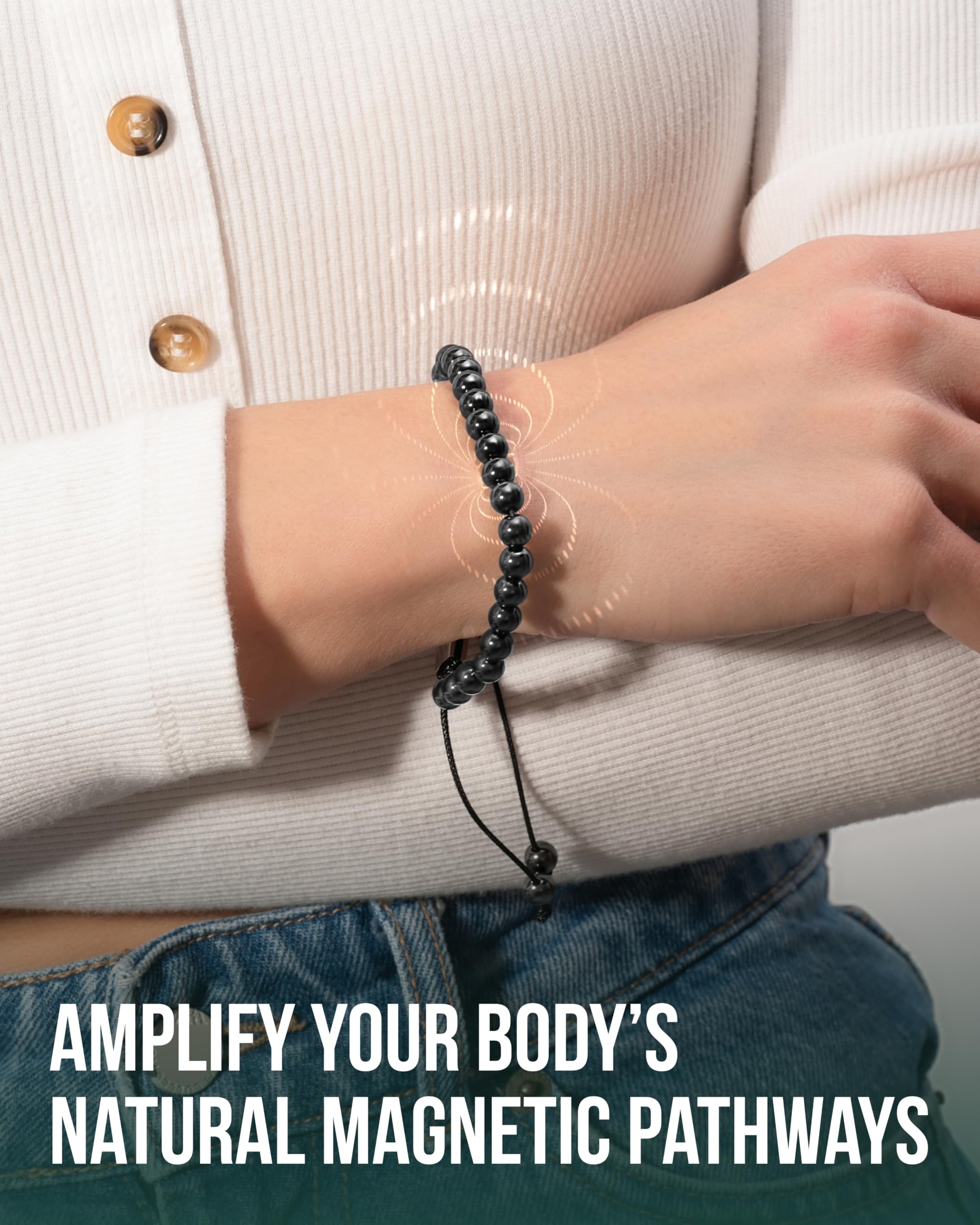 Nylon string construction and stainless steel charm add sturdy elegance to MagnetRX bracelet.