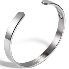 MagnetRX polished silver women's bracelet close-up; hypoallergenic, durable everyday wear.