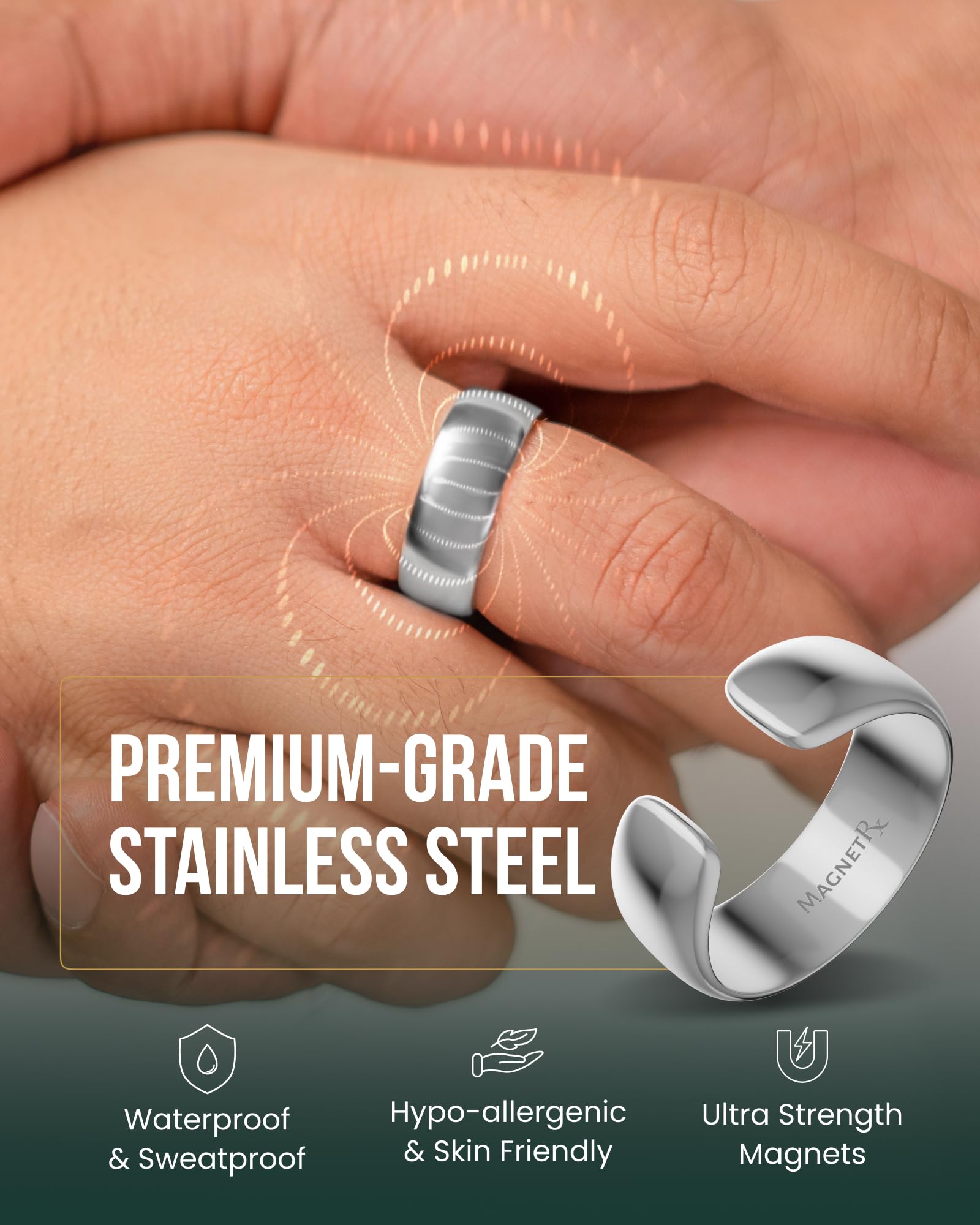 MagnetRX magnetic ring made of 316L stainless steel hypoallergenic and tarnish-resistant