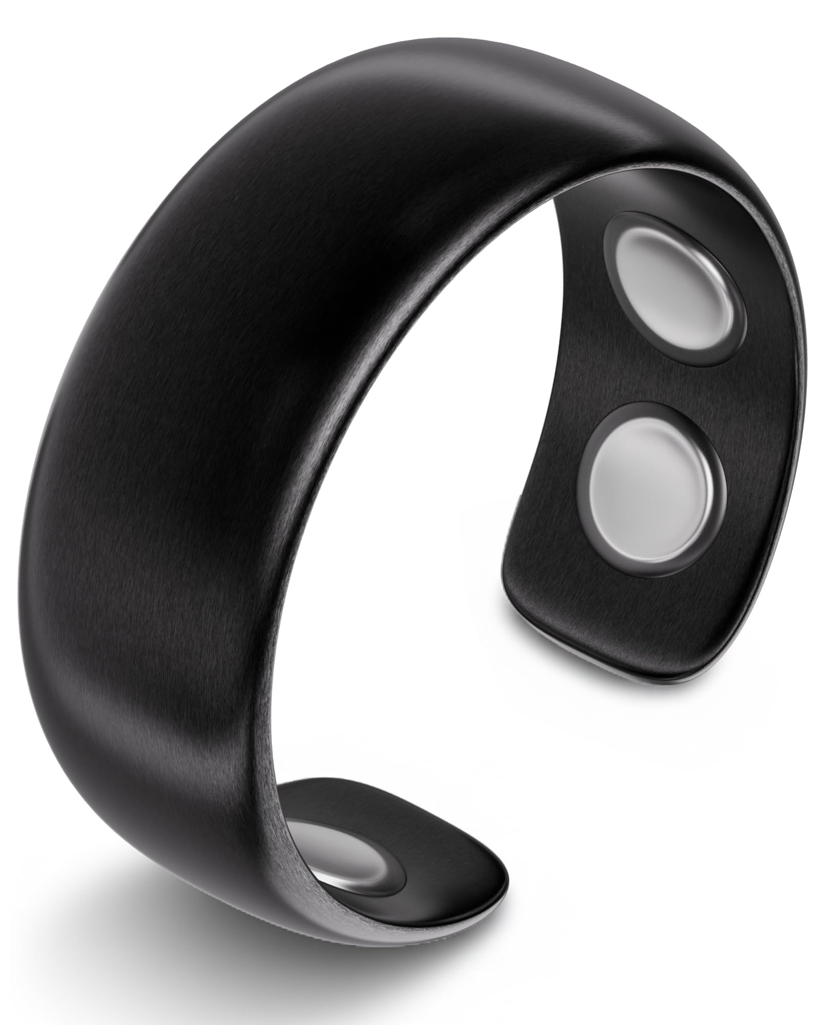 MagnetRX magnetic ring in black stainless steel, front view for everyday wear.