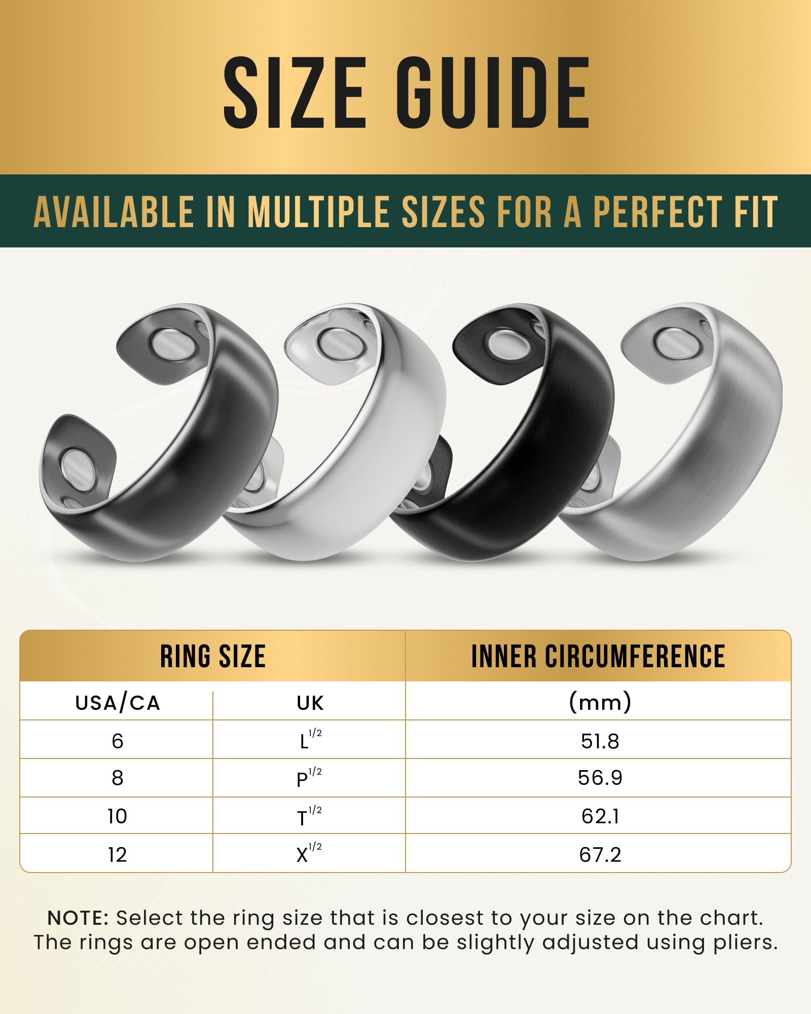 MagnetRX open-end design allows small size adjustments for comfort.