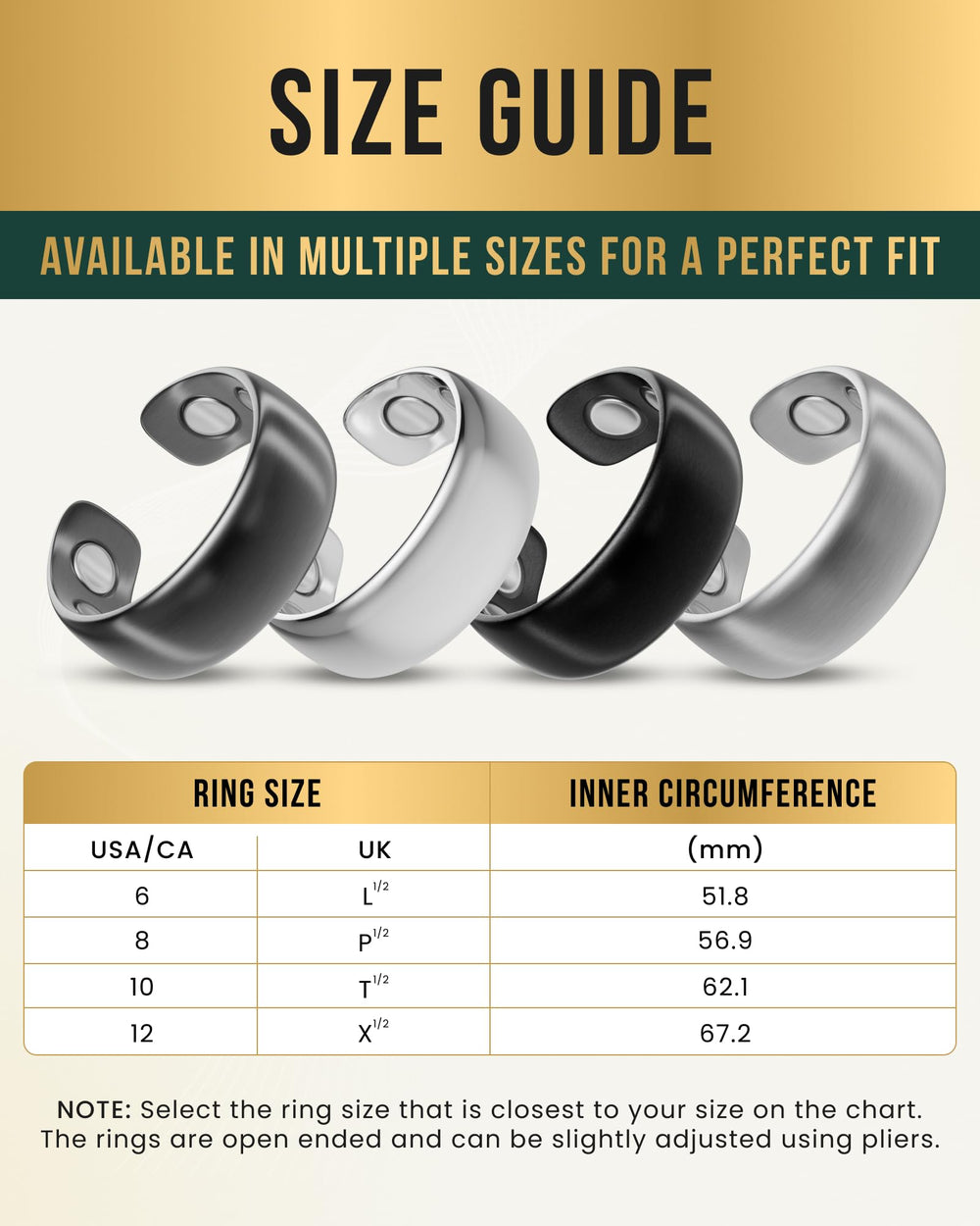MagnetRX open-end design allows small size adjustments for comfort.