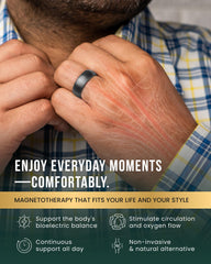 MagnetRX gunmetal ring worn on finger for daily comfort