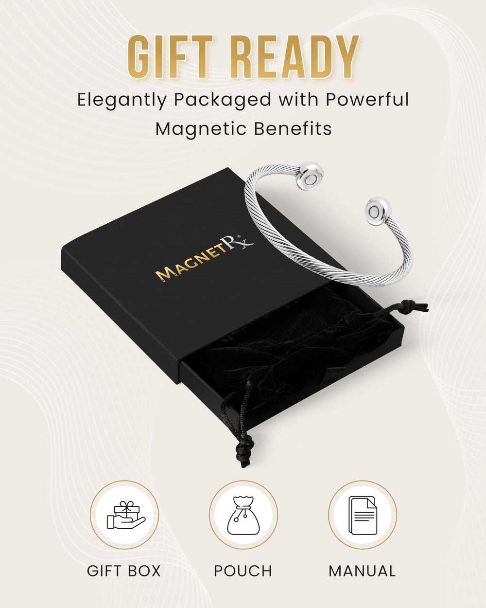 Instruction manual and support info included with MagnetRX bracelet.