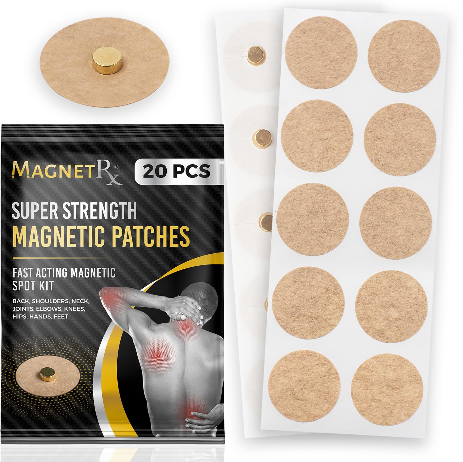 MagnetRX spot magnets on patch delivering targeted 3500-gauss stimulation for acupressure points