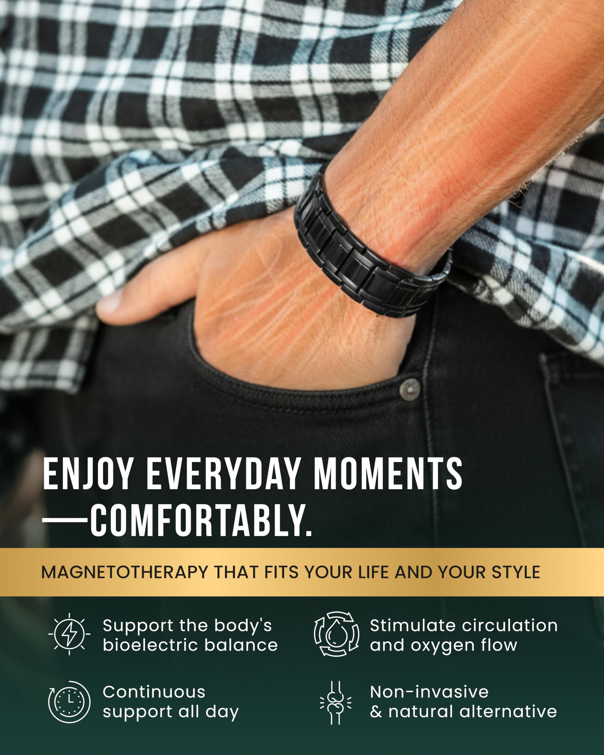 MagnetRX titanium men's bracelet with fold-over clasp for secure wear