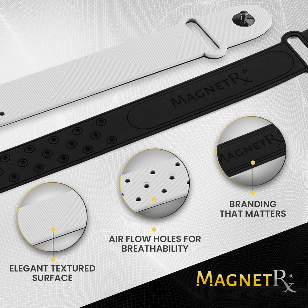 Unisex white silicone band from MagnetRX offers comfortable all-day wear.