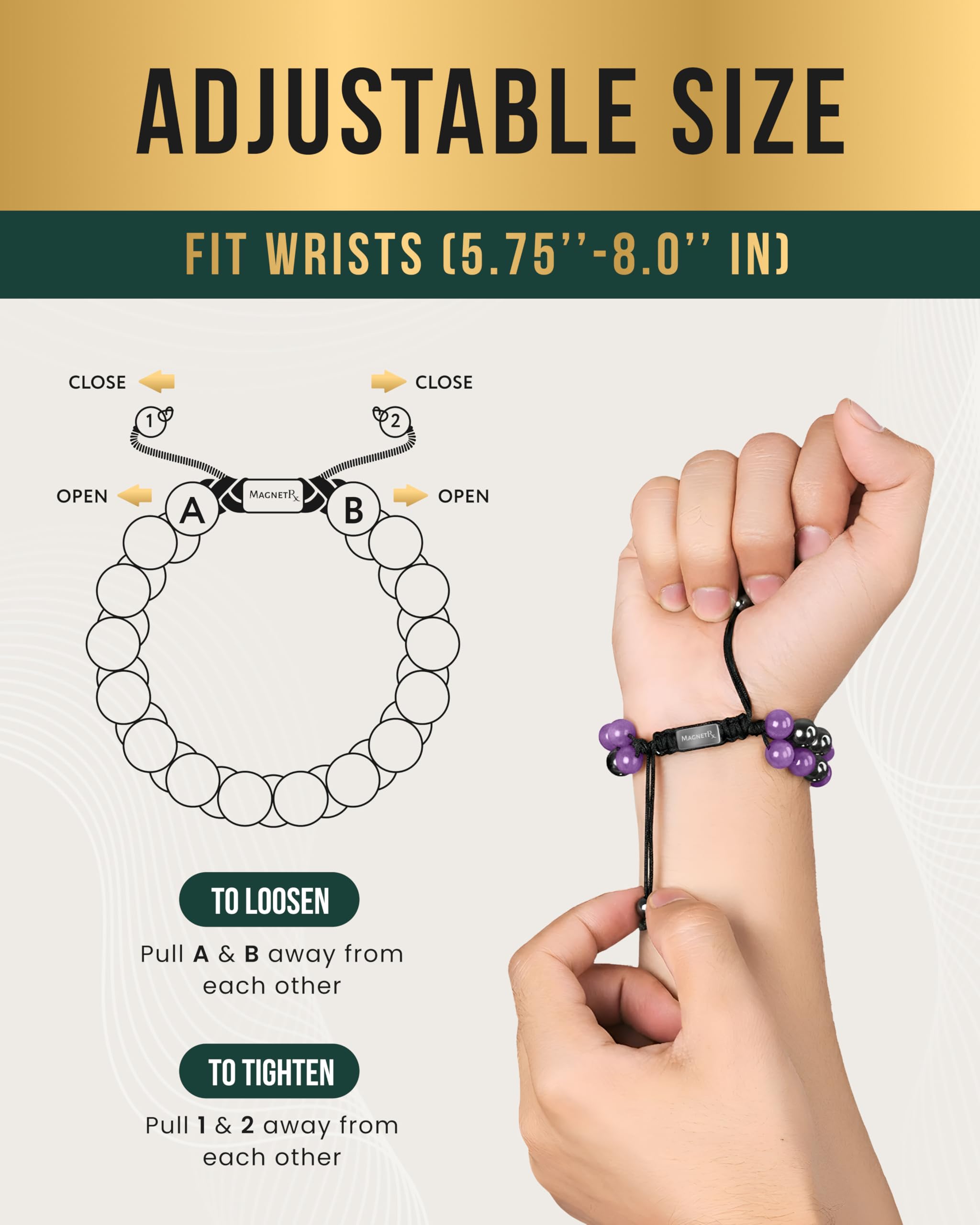 Waterproof and hypoallergenic for everyday wear with MagnetRX bracelet.