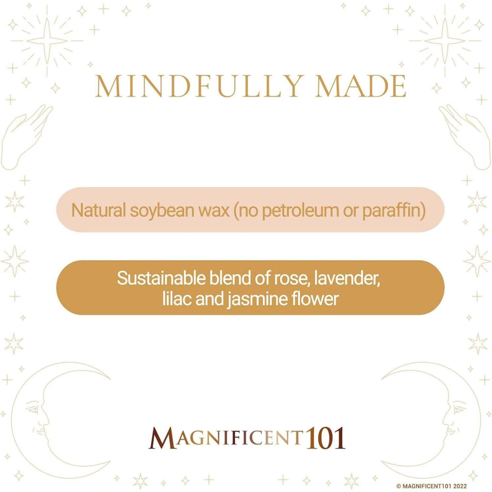 Magnificent 101 42-hour burn time for extended fragrance and mindful moments.