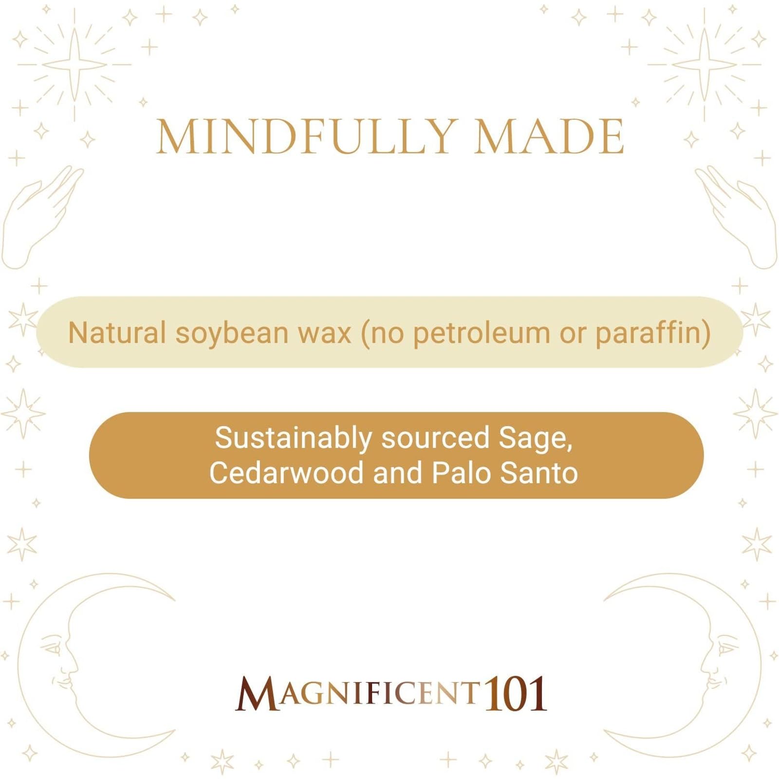 Magnificent 101 energy-cleansing candle supports a tranquil, refreshed space.
