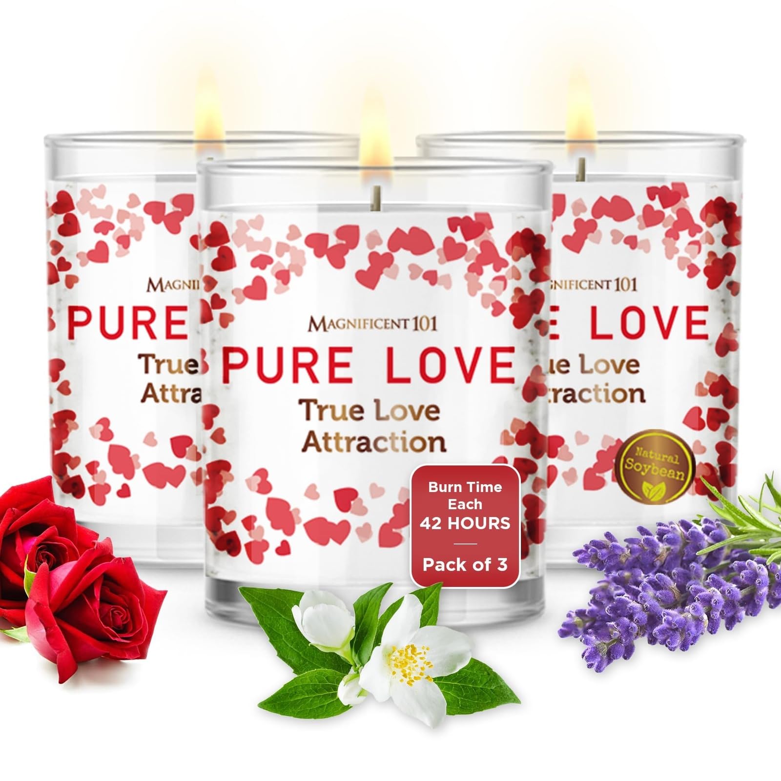 Magnificent 101 manifest true love candle set in a trio, ideal for rituals and ambiance.