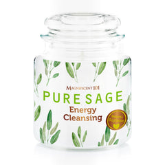 Magnificent 101 Pure Sage Energy Candle closeup with natural soy wax and sage aroma.