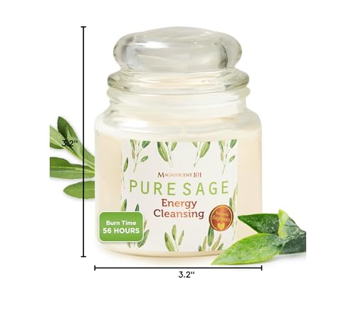 Magnificent 101 Pure Sage Energy Candle glow enhances cozy space ambience.