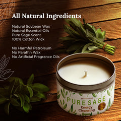 Magnificent 101 white sage candle lit creates calm atmosphere for mindfulness and focus.