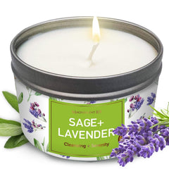 Magnificent101 sage and lavender smudge candle front view highlighting energy cleansing
