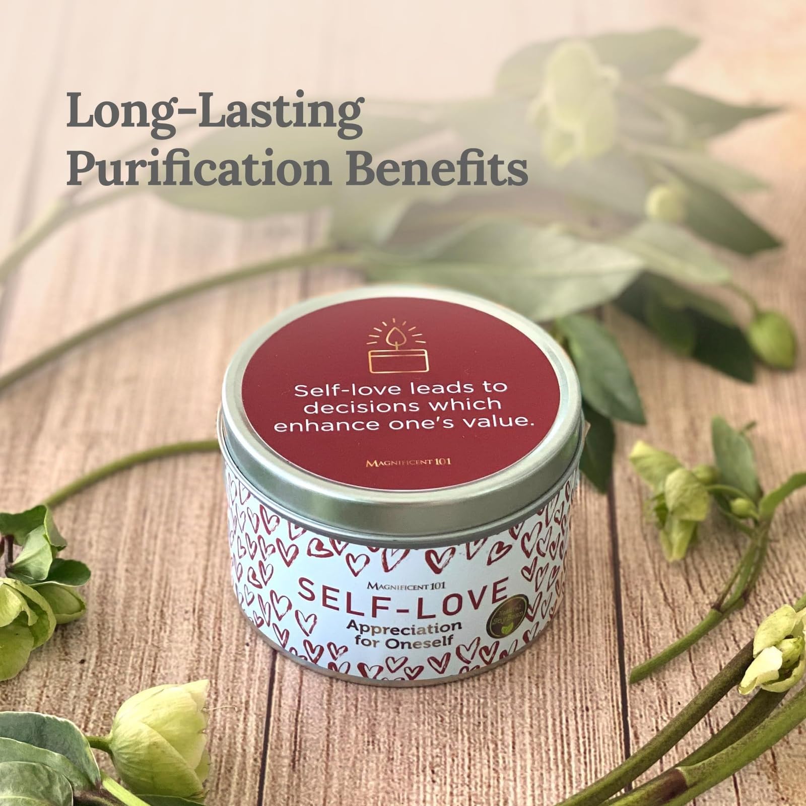 Magnificent 101 self-love candle sage rose lavender scent for mindful evenings.