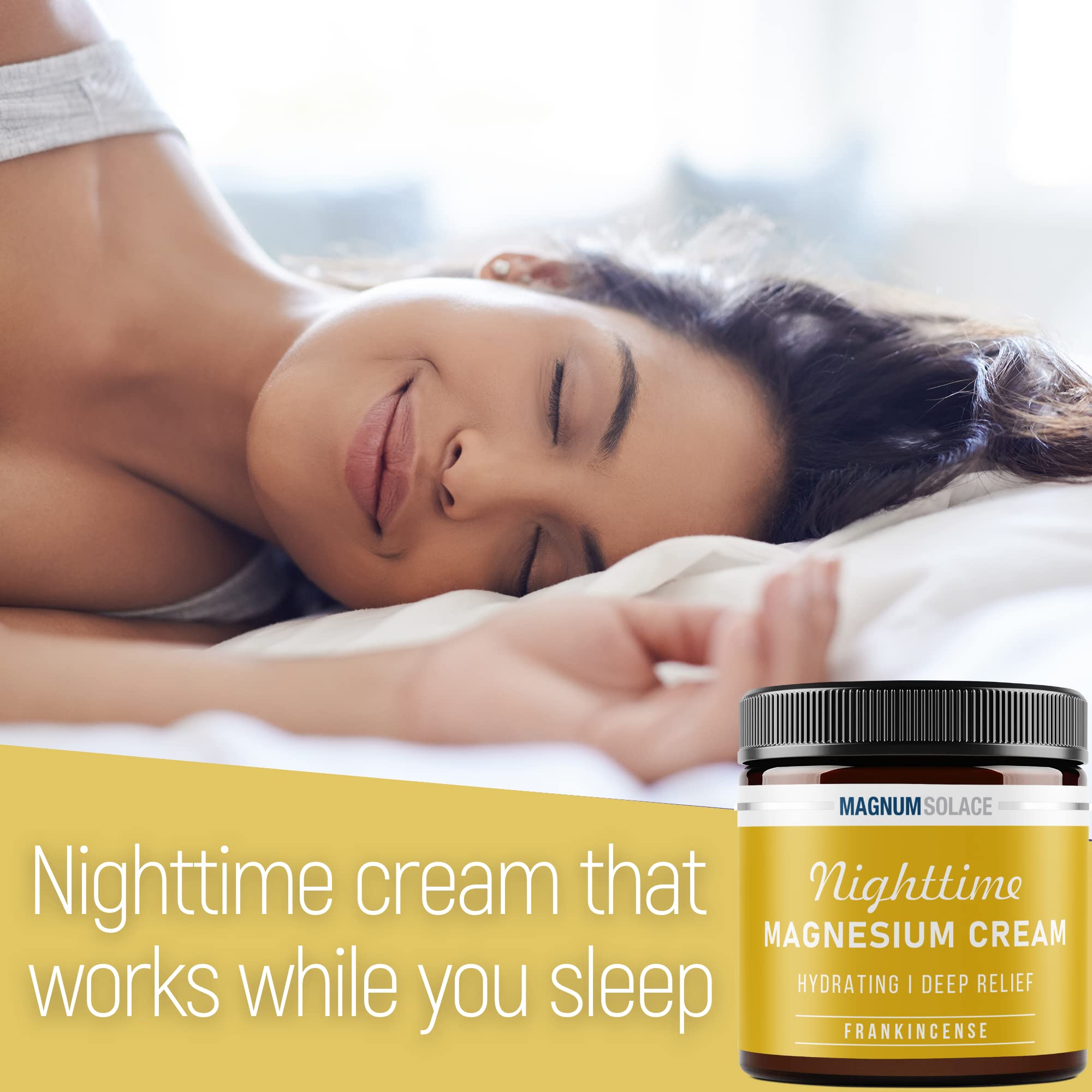Magnum Solace magnesium cream applied to legs for easy at-home use
