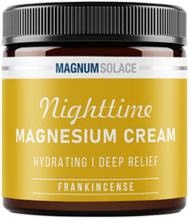 Magnum Solace magnesium cream bottle for calming nighttime routine