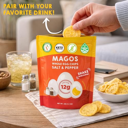 Magos Egg Chips variety pack image highlights three flavors for versatile snacking