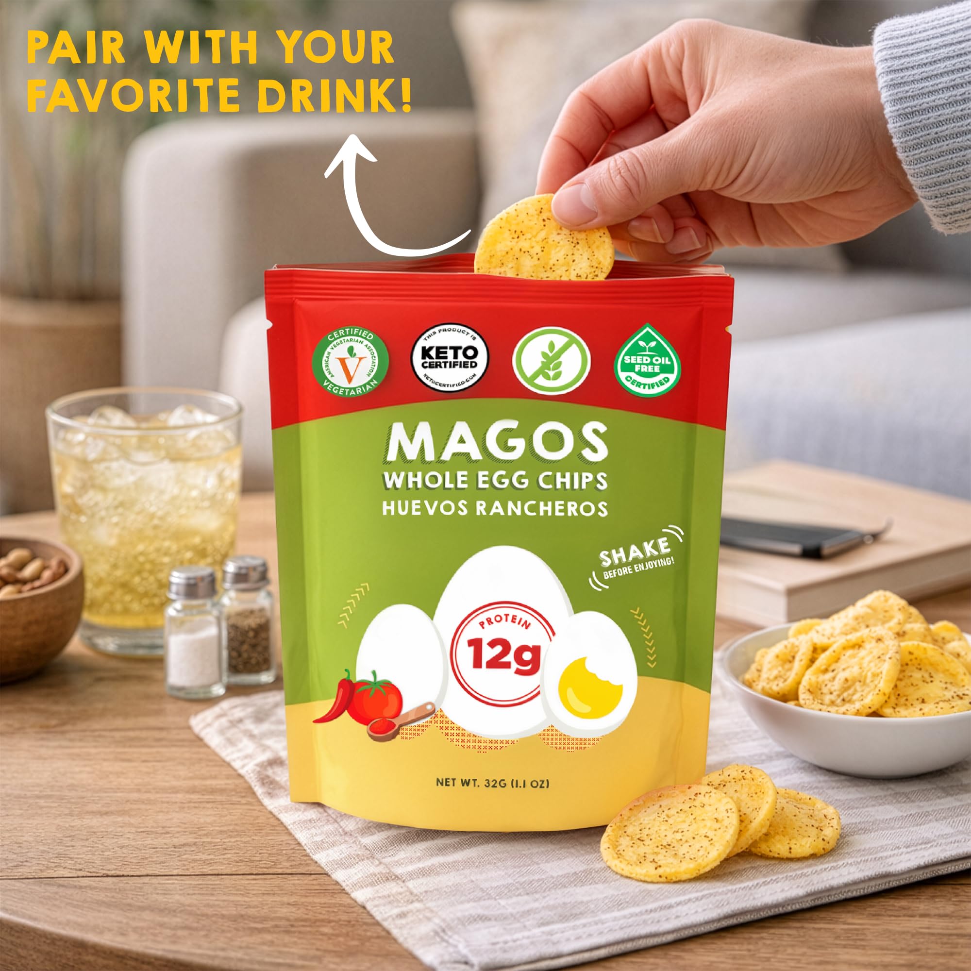 Magos Egg Chips texture close up reveals light cracker like crunch