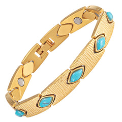 MagSølv gold-tone stainless steel magnetic bracelet with turquoise accents for everyday elegance.
