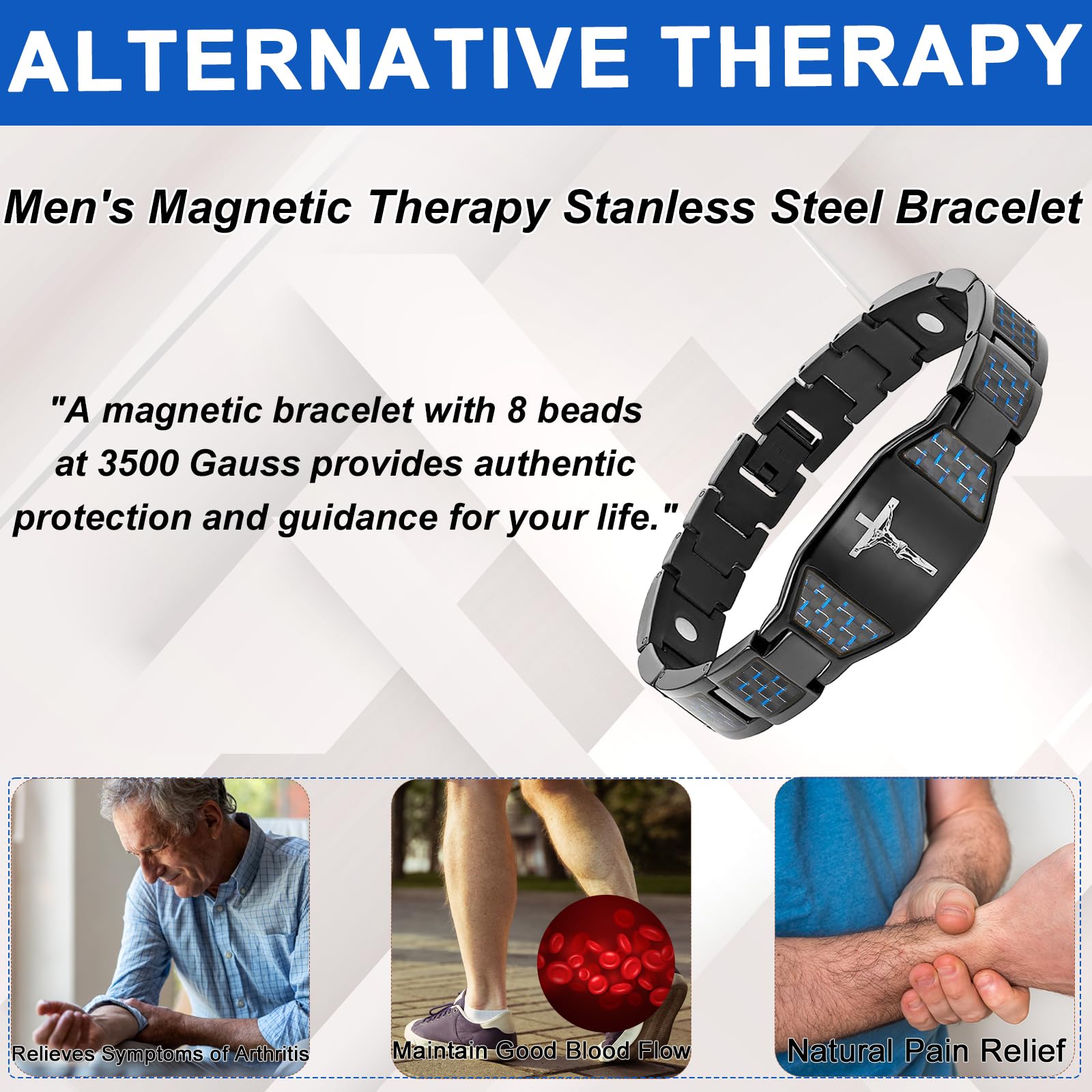 MagVIVACE carbon fiber look bracelet close-up in black for modern elegance.