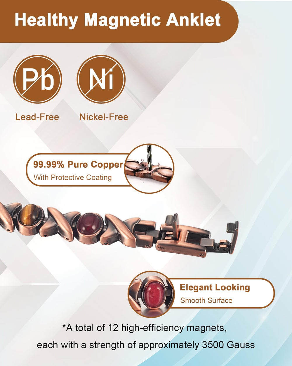 MagVIVACE adjustable copper anklet showing easy length customization