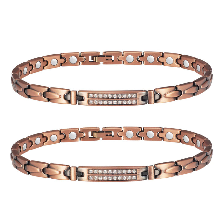 MagVIVACE copper ankle bracelet closeup showing hypoallergenic finish for daily wear