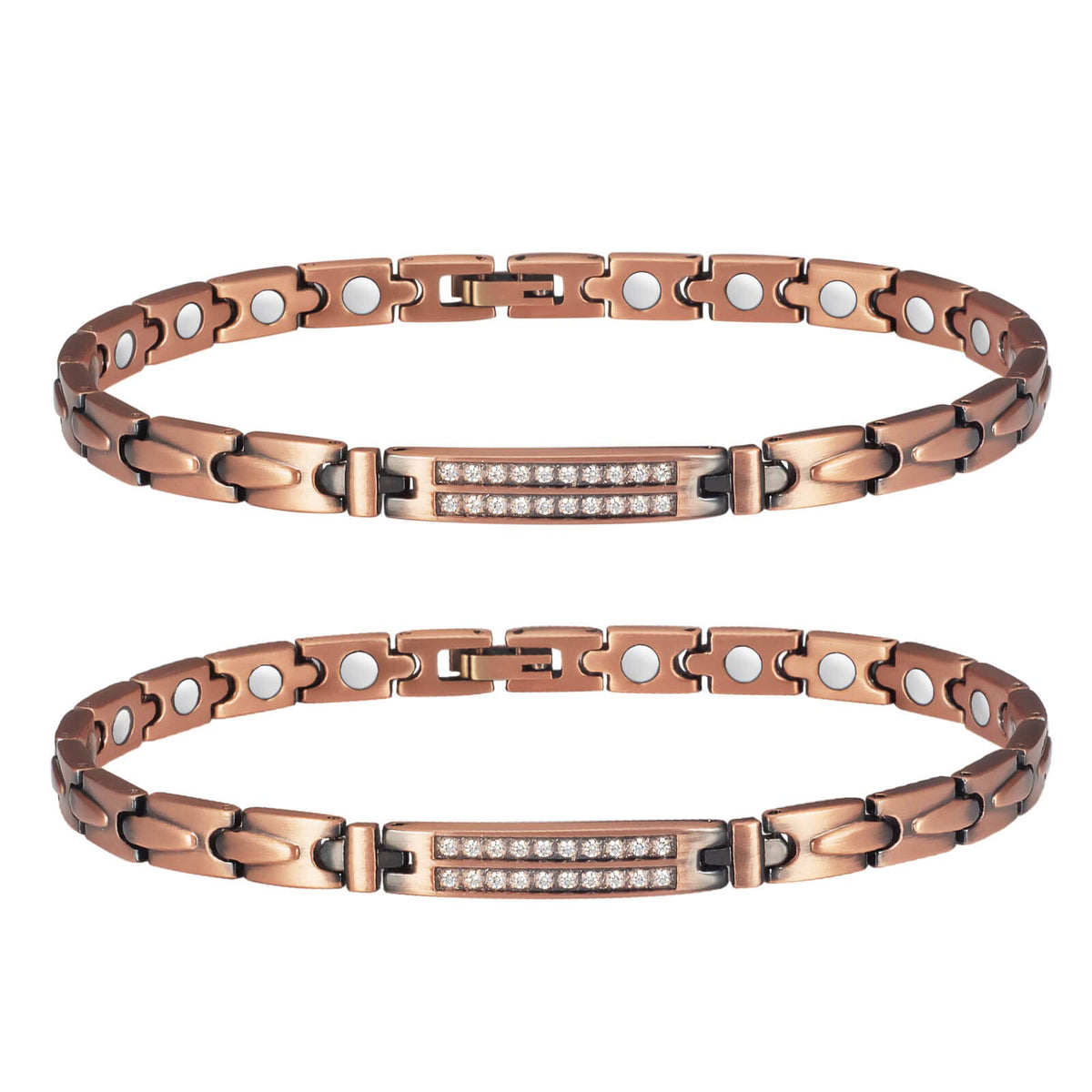 MagVIVACE copper ankle bracelet closeup showing hypoallergenic finish for daily wear