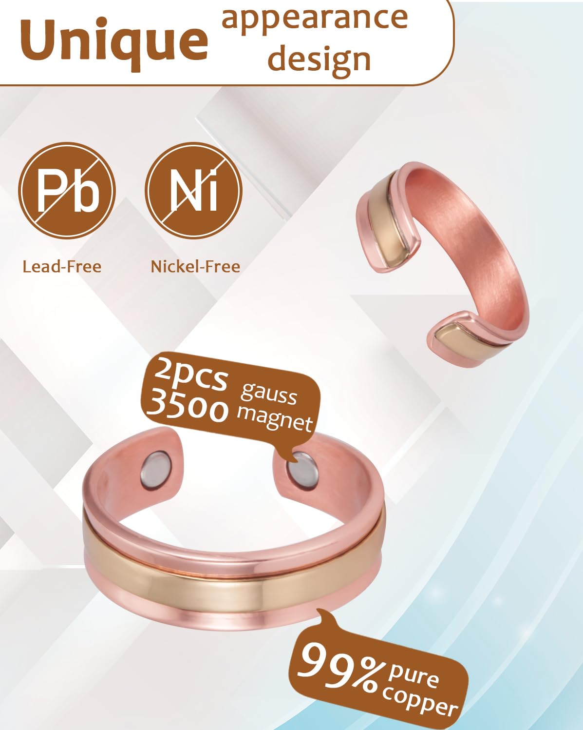 MagVIVACE copper ring styled for both casual and formal occasions.