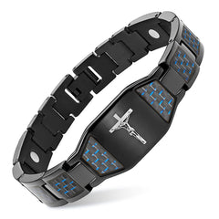 MagVIVACE magnetic bracelet for men with cross in black, versatile daily wear.