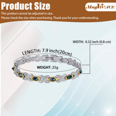 Close-up of MagVIVACE stainless steel magnetic therapy bracelet showing hardware and magnet.