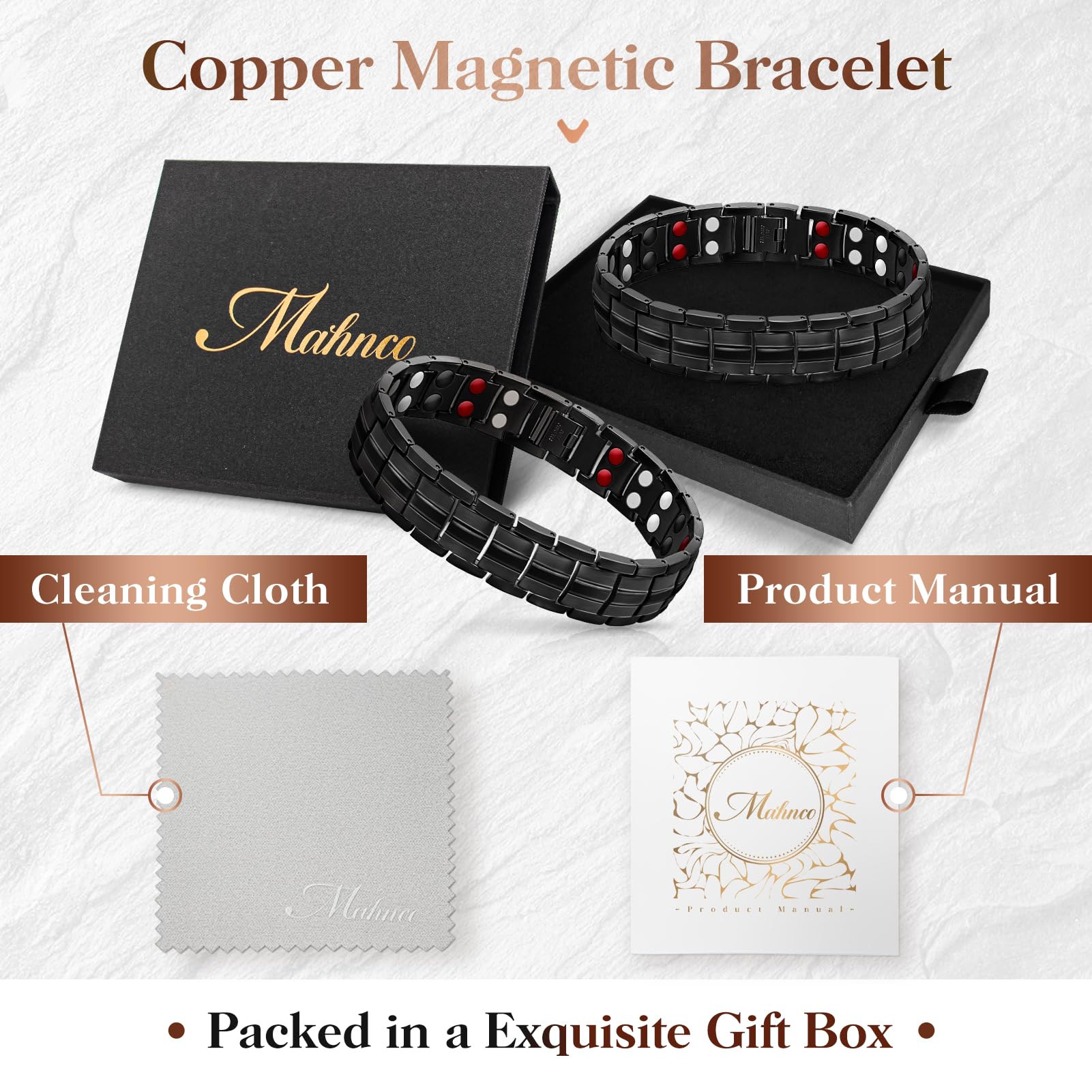 Mahnco bracelet secure clasp prevents accidental opening.